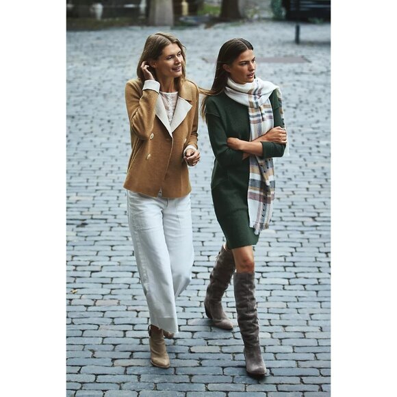 Anthro HWR Womens Tan Double-Breasted Sweater Wool Blend Jacket, Size S - Picture 3 of 15